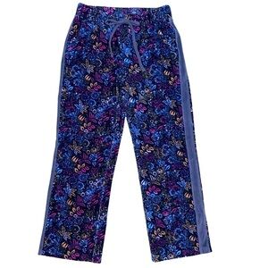 Anthropologie Daily Practice Velour Track Pants Blue Motif Size S Pockets Floral